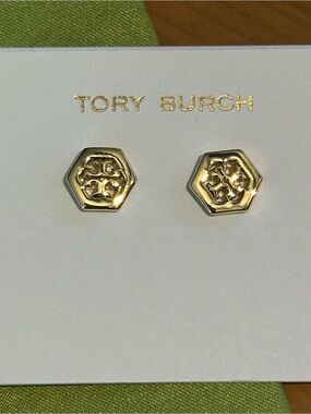 Tory Burch Gold Hexagon Logo Studs